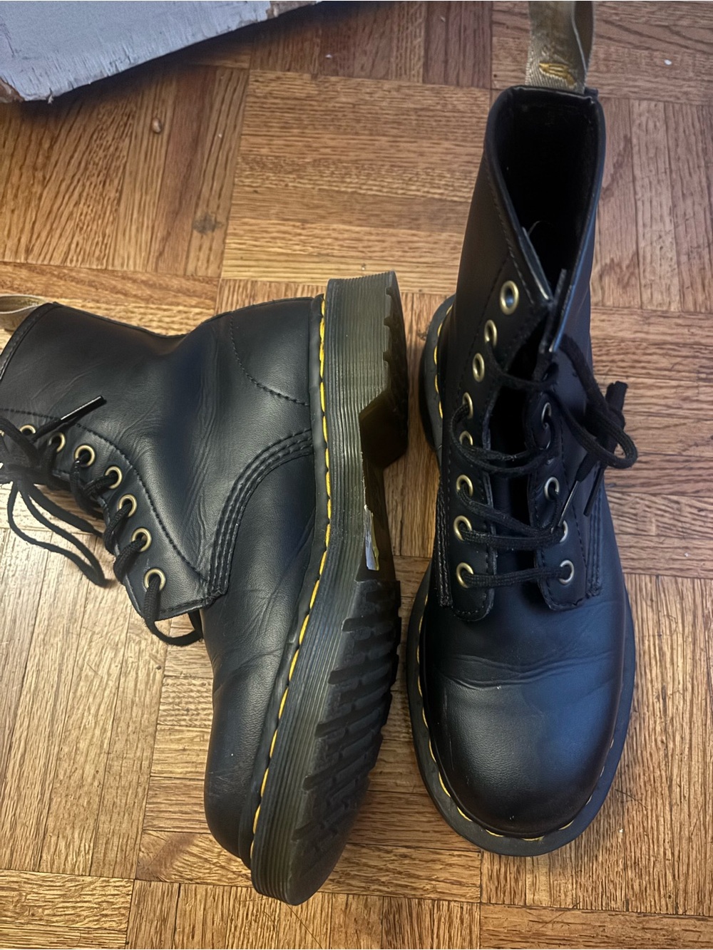 Dr. Martens Black Boots with Yellow Stitching 6 Mens